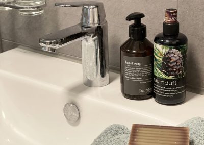 Soaps and products on the side of the sink